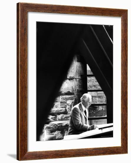 Architect Frank Lloyd Wright Working at Home-Alfred Eisenstaedt-Framed Premium Photographic Print