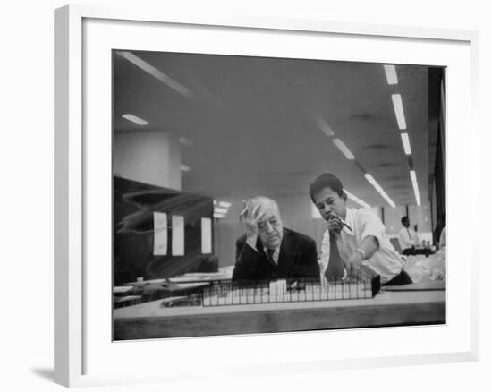 Architect Ludwig Mies Van Der Rohe Sitting at Desk W. Student at Institution of Technology School-null-Framed Premium Photographic Print