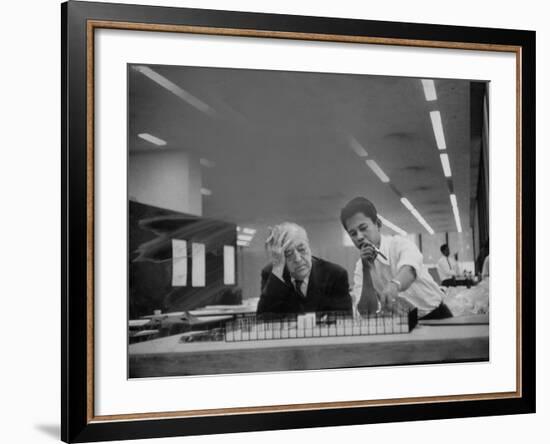 Architect Ludwig Mies Van Der Rohe Sitting at Desk W. Student at Institution of Technology School-null-Framed Premium Photographic Print