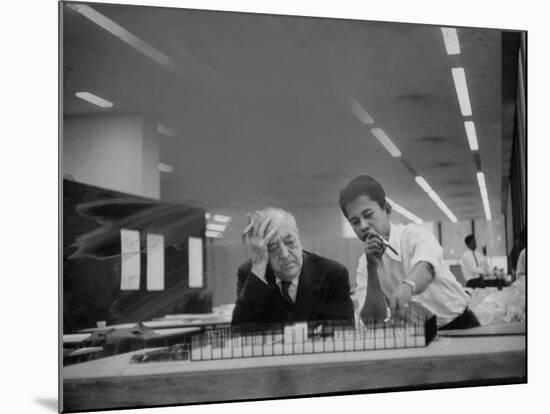 Architect Ludwig Mies Van Der Rohe Sitting at Desk W. Student at Institution of Technology School-null-Mounted Premium Photographic Print