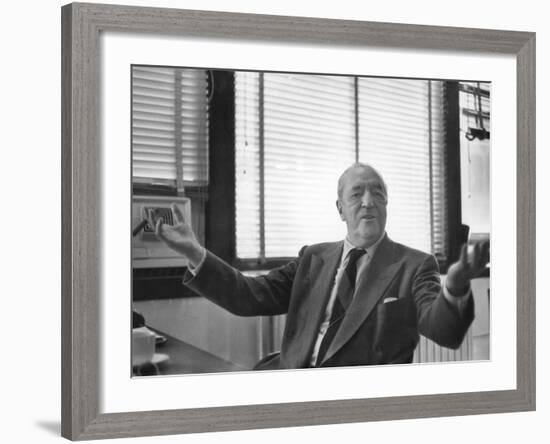 Architect Mies Van Der Rohe Expressing Feelings at His Desk-null-Framed Premium Photographic Print