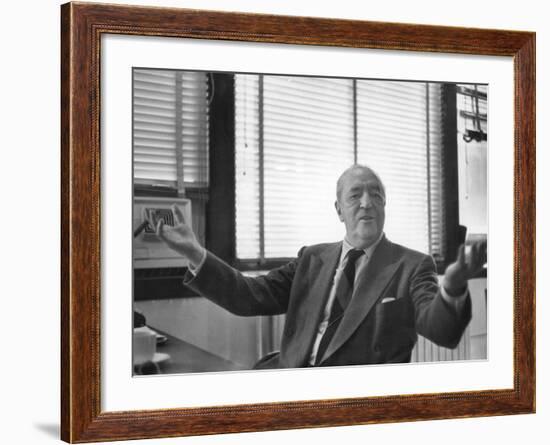 Architect Mies Van Der Rohe Expressing Feelings at His Desk-null-Framed Premium Photographic Print