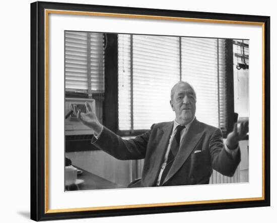 Architect Mies Van Der Rohe Expressing Feelings at His Desk-null-Framed Premium Photographic Print