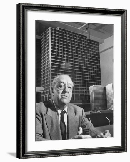 Architect Mies Van Der Rohe Sitting in Front of Building Model He Designed-Frank Scherschel-Framed Premium Photographic Print