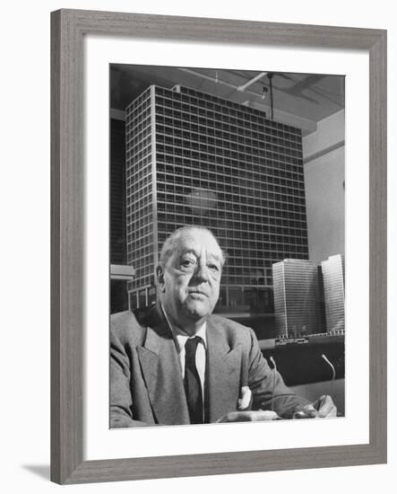 Architect Mies Van Der Rohe Sitting in Front of Building Model He Designed-Frank Scherschel-Framed Premium Photographic Print