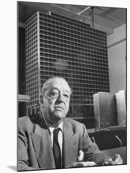 Architect Mies Van Der Rohe Sitting in Front of Building Model He Designed-Frank Scherschel-Mounted Premium Photographic Print