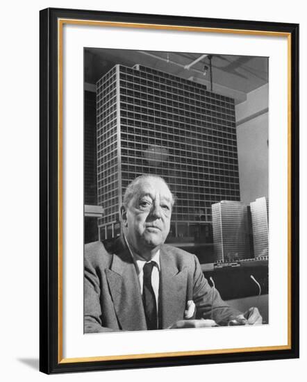 Architect Mies Van Der Rohe Sitting in Front of Building Model He Designed-Frank Scherschel-Framed Premium Photographic Print