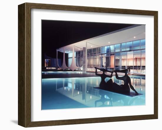 Architect Oscar Niemeyer's Presidential Swimming Pool in Brasilia at Night-Dmitri Kessel-Framed Photographic Print