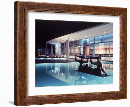 Architect Oscar Niemeyer's Presidential Swimming Pool in Brasilia at Night-Dmitri Kessel-Framed Photographic Print