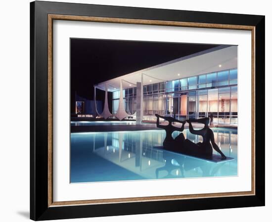Architect Oscar Niemeyer's Presidential Swimming Pool in Brasilia at Night-Dmitri Kessel-Framed Photographic Print
