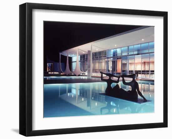 Architect Oscar Niemeyer's Presidential Swimming Pool in Brasilia at Night-Dmitri Kessel-Framed Photographic Print