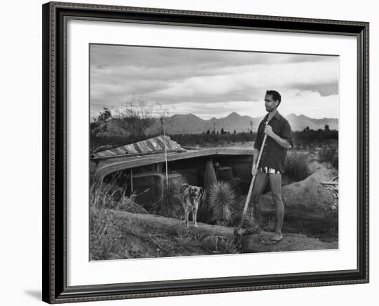 Architect Paolo Soleri Standing Outside His Underground, Concrete House-null-Framed Premium Photographic Print