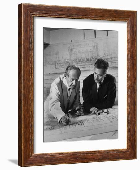 Architect Pietro Belluschi and Walter Gropius Looking over Some Blue Prints-Carl Mydans-Framed Photographic Print