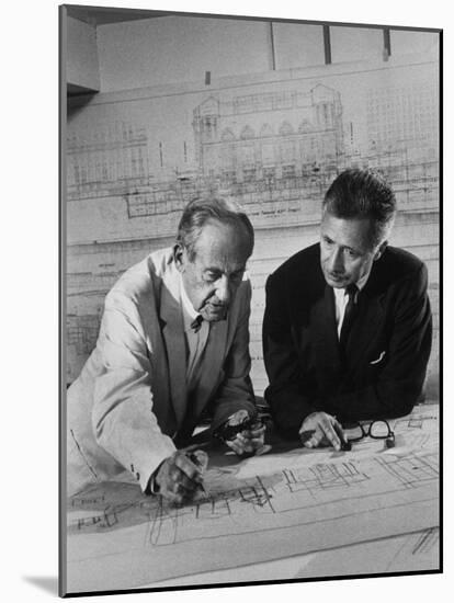 Architect Pietro Belluschi and Walter Gropius Looking over Some Blue Prints-Carl Mydans-Mounted Photographic Print