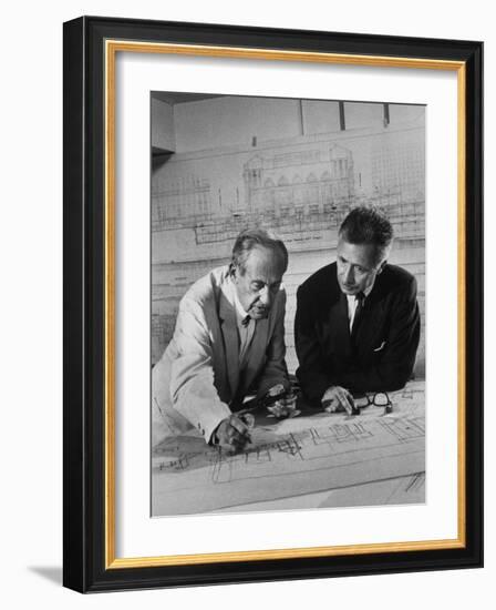 Architect Pietro Belluschi and Walter Gropius Looking over Some Blue Prints-Carl Mydans-Framed Photographic Print