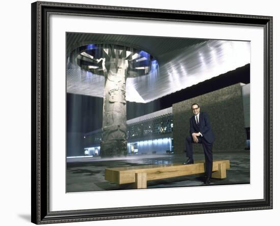 Architect Ramirez Vazquez Standing in Lobby of National Museum of Anthropology, Which He Designed-John Dominis-Framed Premium Photographic Print