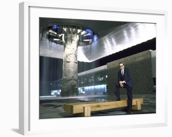 Architect Ramirez Vazquez Standing in Lobby of National Museum of Anthropology, Which He Designed-John Dominis-Framed Premium Photographic Print