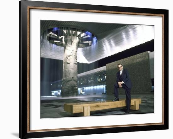 Architect Ramirez Vazquez Standing in Lobby of National Museum of Anthropology, Which He Designed-John Dominis-Framed Premium Photographic Print