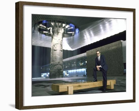 Architect Ramirez Vazquez Standing in Lobby of National Museum of Anthropology, Which He Designed-John Dominis-Framed Premium Photographic Print