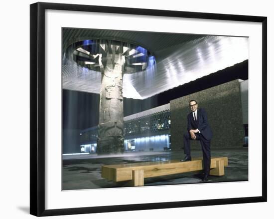 Architect Ramirez Vazquez Standing in Lobby of National Museum of Anthropology, Which He Designed-John Dominis-Framed Premium Photographic Print