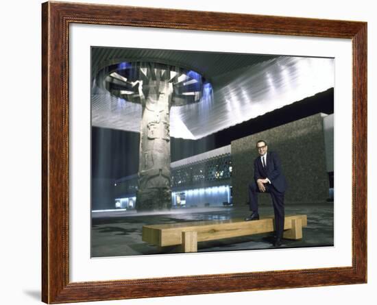 Architect Ramirez Vazquez Standing in Lobby of National Museum of Anthropology, Which He Designed-John Dominis-Framed Premium Photographic Print