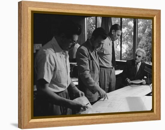 Architect Richard Neutra Going over Designs with Staff-Ed Clark-Framed Premier Image Canvas