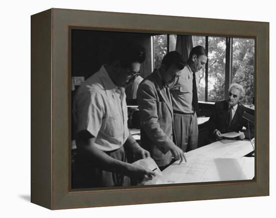 Architect Richard Neutra Going over Designs with Staff-Ed Clark-Framed Premier Image Canvas