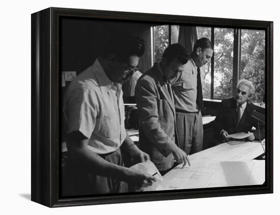 Architect Richard Neutra Going over Designs with Staff-Ed Clark-Framed Premier Image Canvas