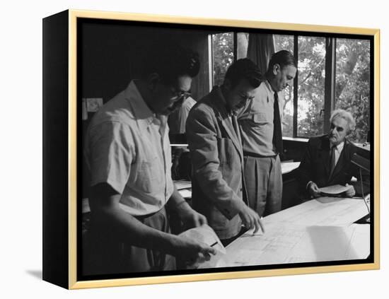 Architect Richard Neutra Going over Designs with Staff-Ed Clark-Framed Premier Image Canvas