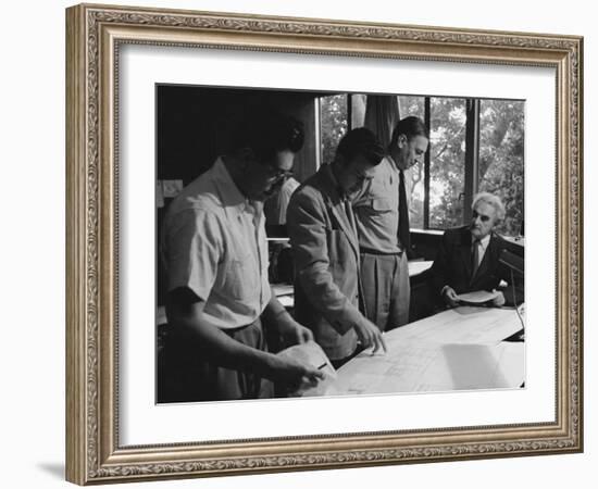 Architect Richard Neutra Going over Designs with Staff-Ed Clark-Framed Photographic Print