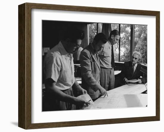 Architect Richard Neutra Going over Designs with Staff-Ed Clark-Framed Photographic Print