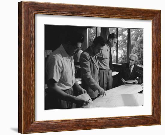 Architect Richard Neutra Going over Designs with Staff-Ed Clark-Framed Photographic Print