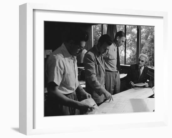 Architect Richard Neutra Going over Designs with Staff-Ed Clark-Framed Photographic Print