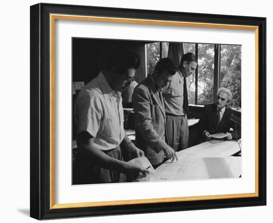 Architect Richard Neutra Going over Designs with Staff-Ed Clark-Framed Photographic Print