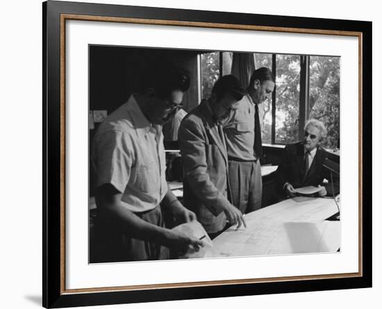 Architect Richard Neutra Going over Designs with Staff-Ed Clark-Framed Photographic Print