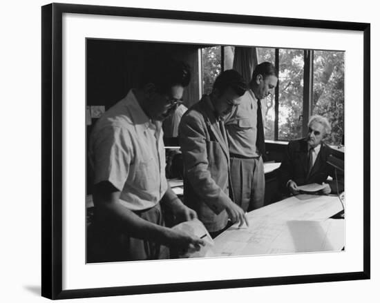 Architect Richard Neutra Going over Designs with Staff-Ed Clark-Framed Photographic Print