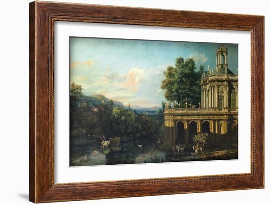 Architectural Capriccio with a Palace, C. 1766-Bernardo Bellotto-Framed Giclee Print