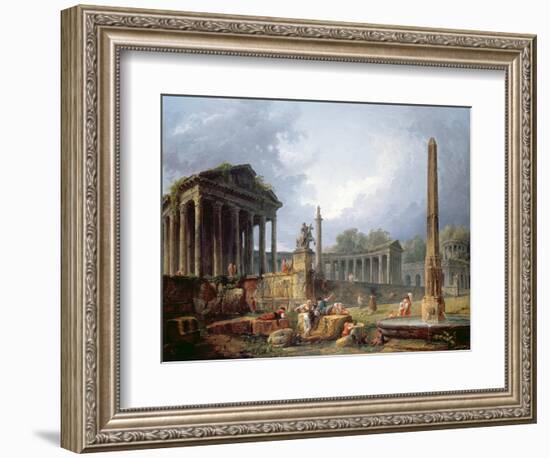 Architectural Capriccio with Obelisk, 1768-Hubert Robert-Framed Giclee Print