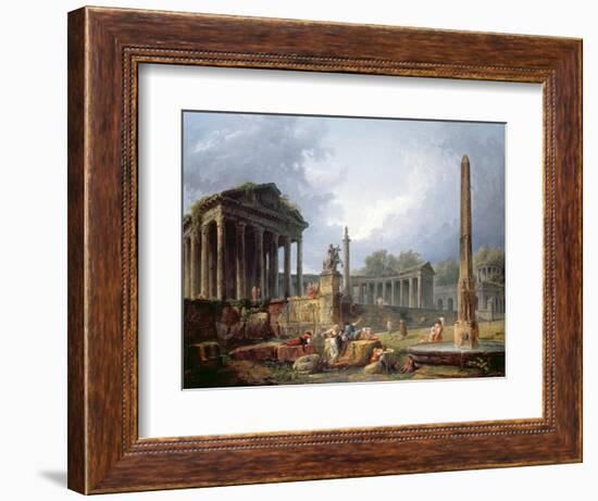 Architectural Capriccio with Obelisk, 1768-Hubert Robert-Framed Giclee Print