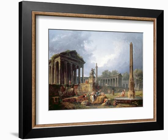 Architectural Capriccio with Obelisk, 1768-Hubert Robert-Framed Giclee Print