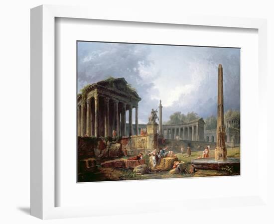 Architectural Capriccio with Obelisk, 1768-Hubert Robert-Framed Giclee Print