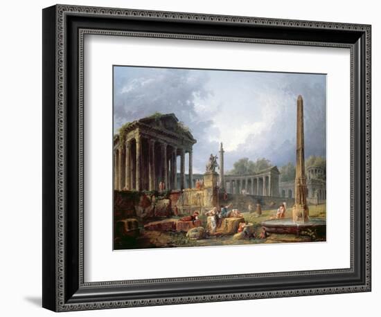 Architectural Capriccio with Obelisk, 1768-Hubert Robert-Framed Giclee Print