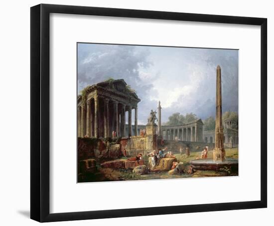 Architectural Capriccio with Obelisk, 1768-Hubert Robert-Framed Giclee Print