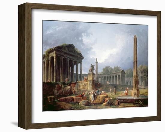 Architectural Capriccio with Obelisk, 1768-Hubert Robert-Framed Giclee Print