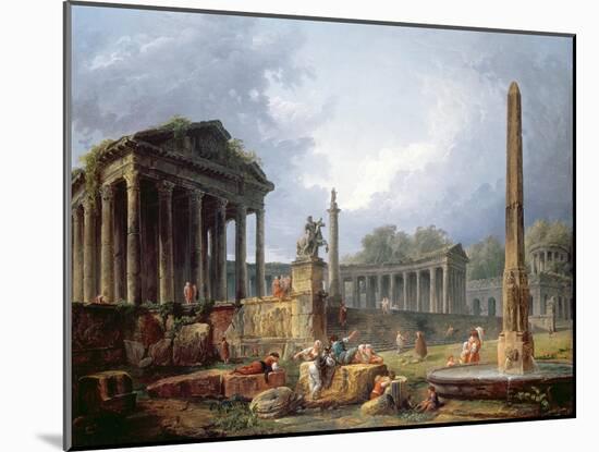 Architectural Capriccio with Obelisk, 1768-Hubert Robert-Mounted Giclee Print