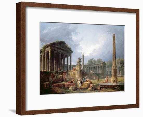 Architectural Capriccio with Obelisk, 1768-Hubert Robert-Framed Giclee Print