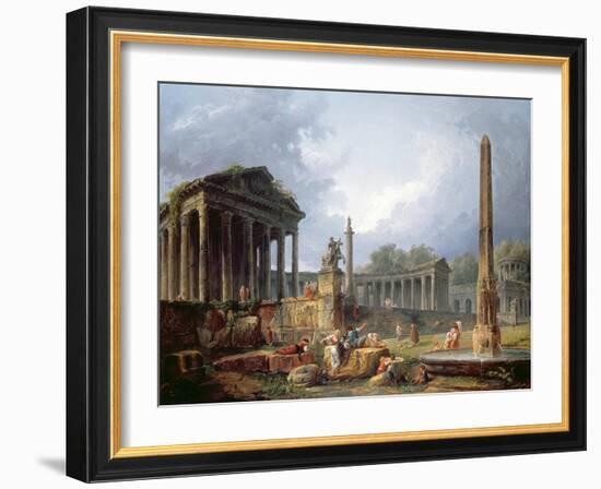 Architectural Capriccio with Obelisk, 1768-Hubert Robert-Framed Giclee Print