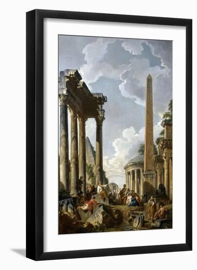 Architectural Caprice with a Preacher in Roman Ruins-Giovanni Paolo Pannini-Framed Giclee Print