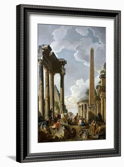 Architectural Caprice with a Preacher in Roman Ruins-Giovanni Paolo Pannini-Framed Giclee Print