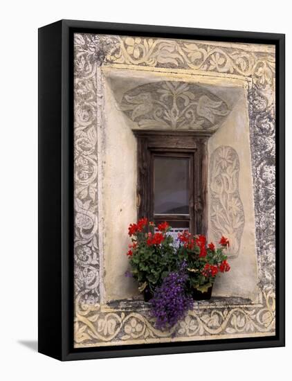 Architectural Detail and House Window, Guarda, Switzerland-Gavriel Jecan-Framed Premier Image Canvas